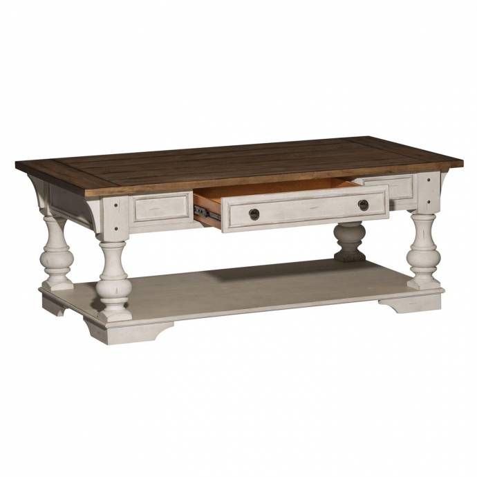 Traditional White Wood Coffee Table Morgan Creek (498 Ot Inside Oceanside White Washed Console Tables (View 20 of 20)
