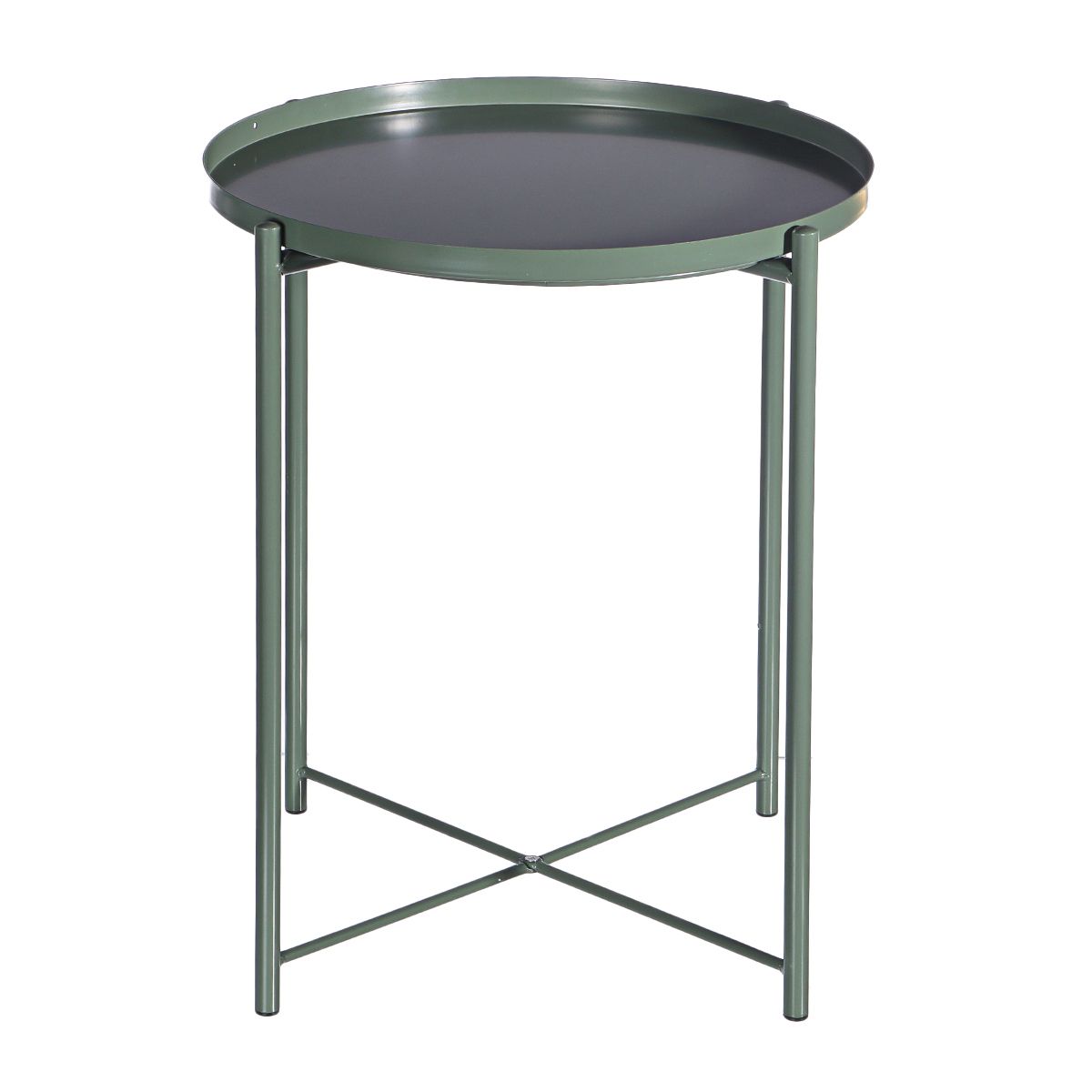 Tray Metal End Table, Round Accent Coffee Folding Side For Barnside Round Console Tables (Photo 13 of 20)
