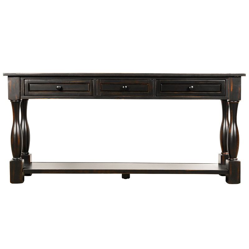 Trexm Console Table 64" Long Sofa Table Easy Assembly With Within Square Matte Black Console Tables (View 17 of 20)
