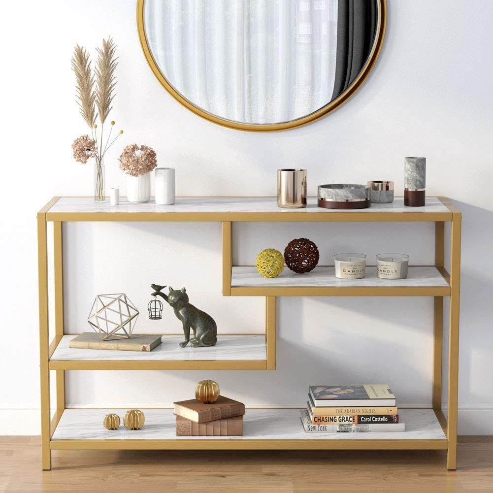 Tribesigns 3 Tier Gold Console Table, Modern Entryway Sofa Within Glass And Gold Console Tables (Photo 15 of 20)