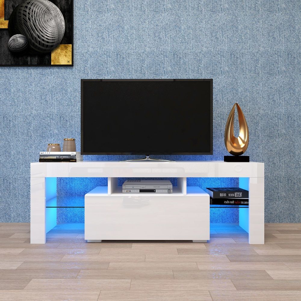 Tv Stand, Segmart Modern White Tv Console Cabinet With 12 Within Matte Black Console Tables (View 11 of 20)
