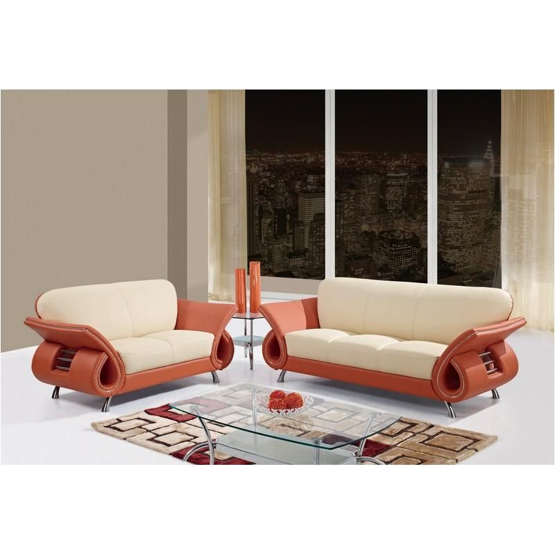 U559 S Leather Match – Beige/orange Global Furniture Sofa With Regard To Ecru And Otter Console Tables (Photo 15 of 20)