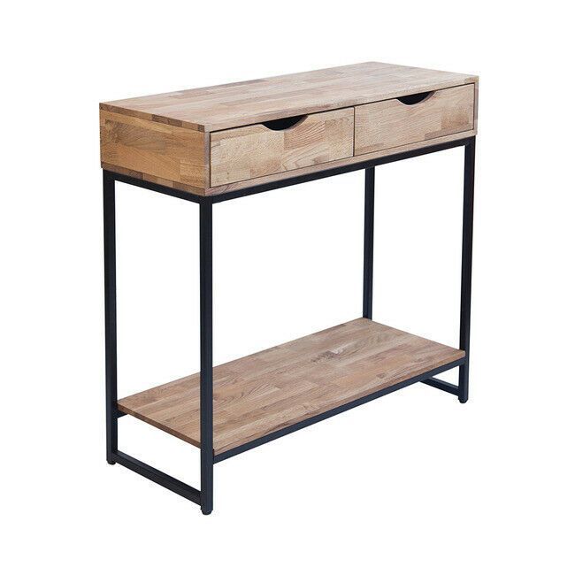 Urban Chic Solid Oak Black Metal Frame Console Side Hall Intended For Rustic Oak And Black Console Tables (View 13 of 20)