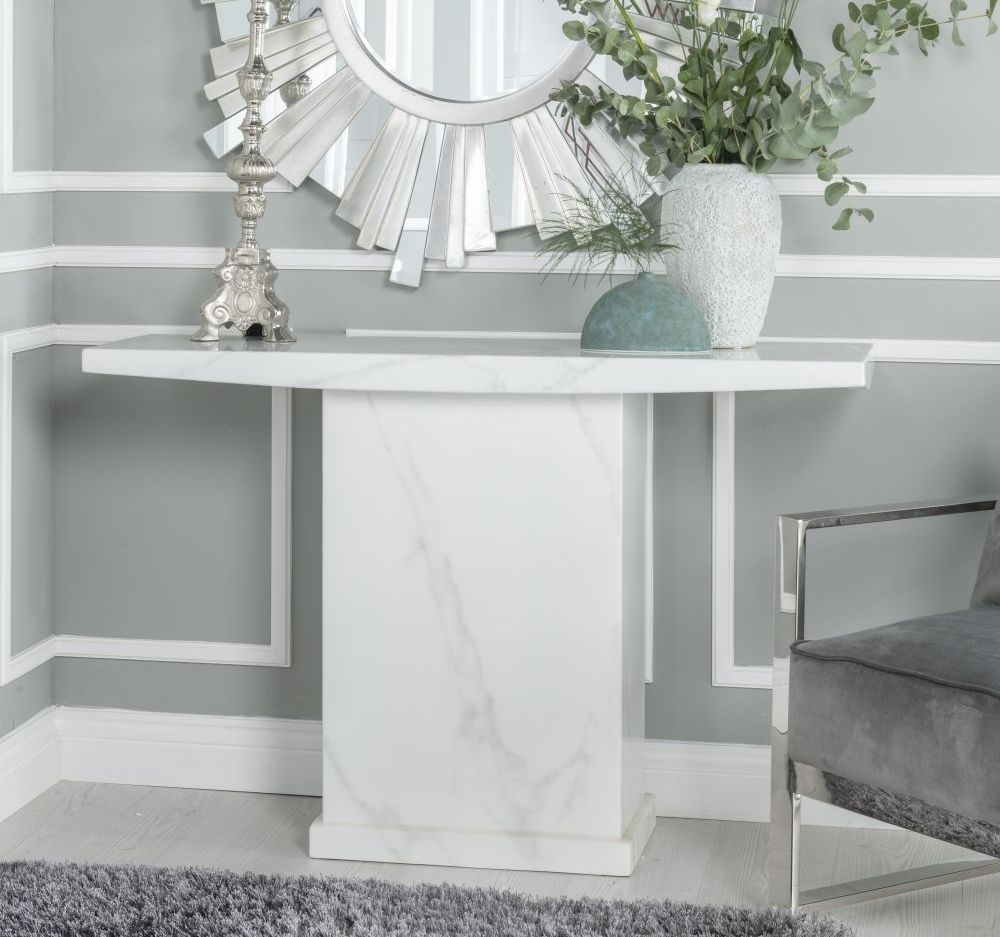 Urban Deco Turin White Marble Console Table – Cfs Furniture Uk Within White Geometric Console Tables (View 3 of 20)