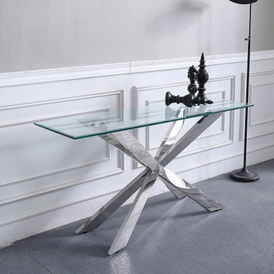 Urvin Clear Glass Console Table With Silver Stainless Regarding Glass And Stainless Steel Console Tables (View 12 of 20)