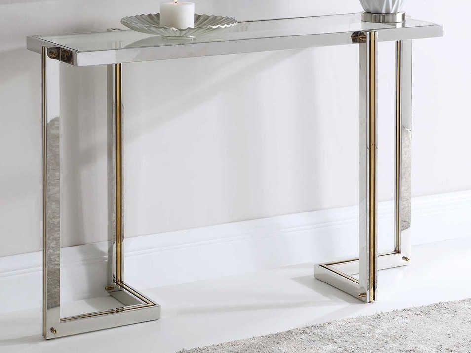 Uttermost Locke Polished Nickel / Gold 50'' Wide In Walnut And Gold Rectangular Console Tables (Photo 12 of 20)