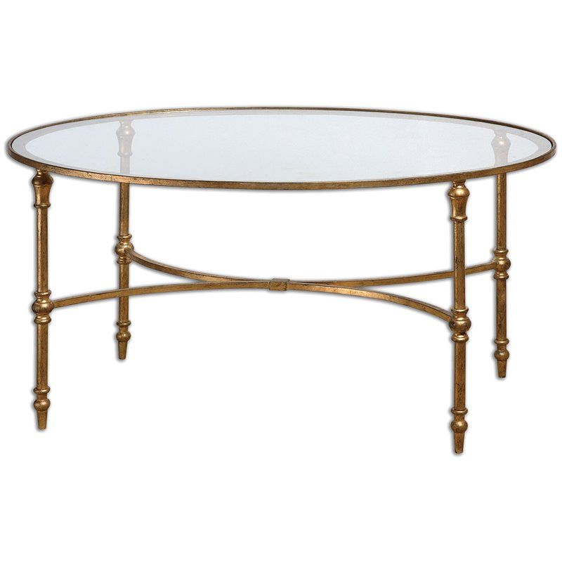Uttermost Vitya Glass Oval Coffee Table In Gold Leafed – 24338 Intended For Glass And Gold Oval Console Tables (View 19 of 20)