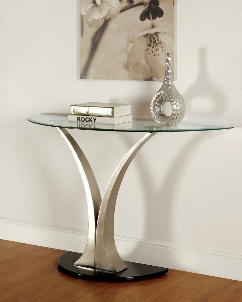 Valo Silver Metal/glass Sofa Tablefurniture Of America Regarding Metallic Silver Console Tables (Photo 14 of 20)