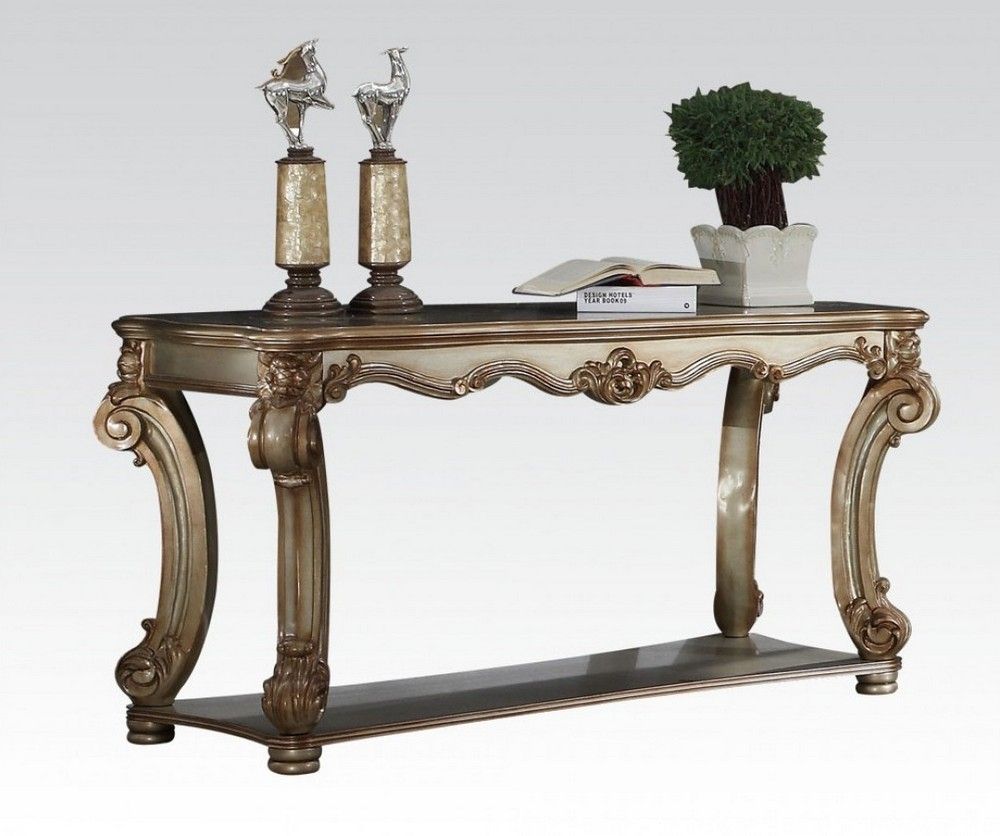Vendome Gold Patina Wood Rectangular Sofa Tableacme In Silver Leaf Rectangle Console Tables (View 10 of 20)