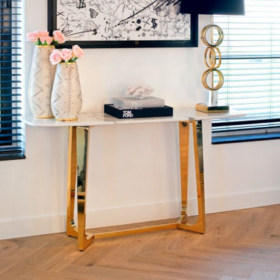 Veneta White Marble Console Table With Gold Steel Legs Regarding White Marble And Gold Console Tables (View 6 of 20)