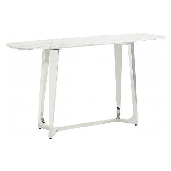 Veneta White Marble Console Table With Silver Steel Legs In White Marble And Gold Console Tables (Photo 5 of 20)