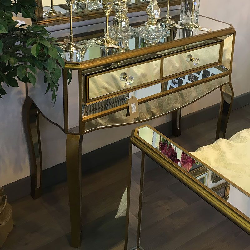 Venetian Gold 2 Drawer Mirrored Console Table | Picture With Antique Blue Gold Console Tables (View 13 of 20)