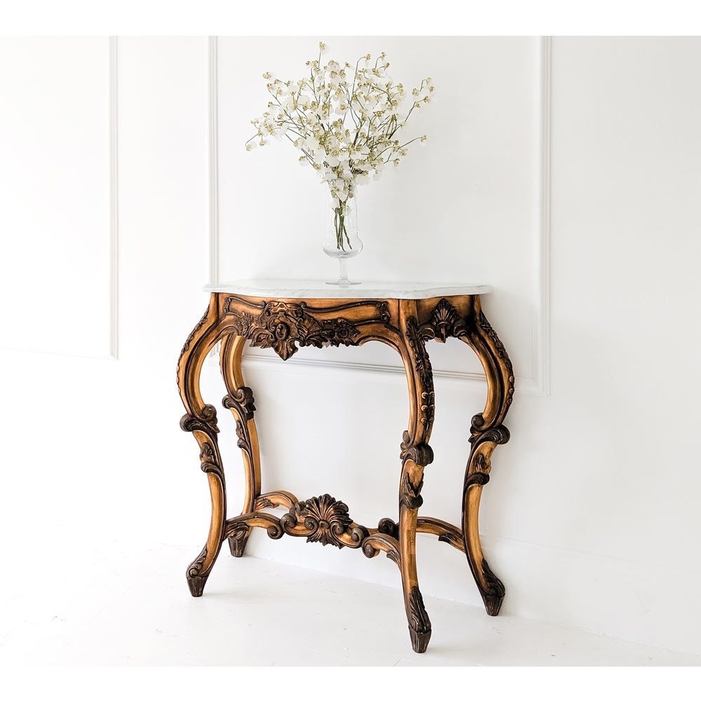 Versailles Gold Shabby Chic Console Table (small) | Shabby In Gold Console Tables (View 16 of 20)