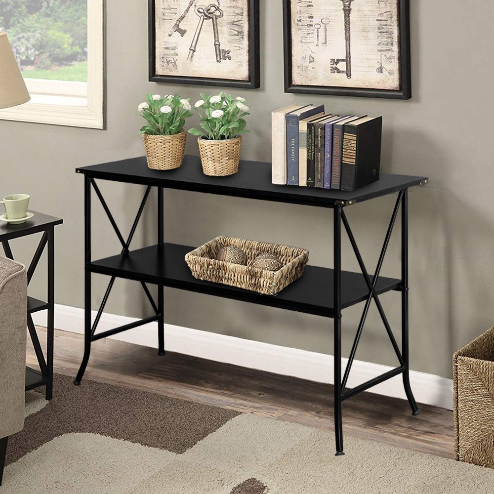 Veryke Narrow Console Table, 2 Layers Sofa Table, Iron In Aged Black Iron Console Tables (View 2 of 20)