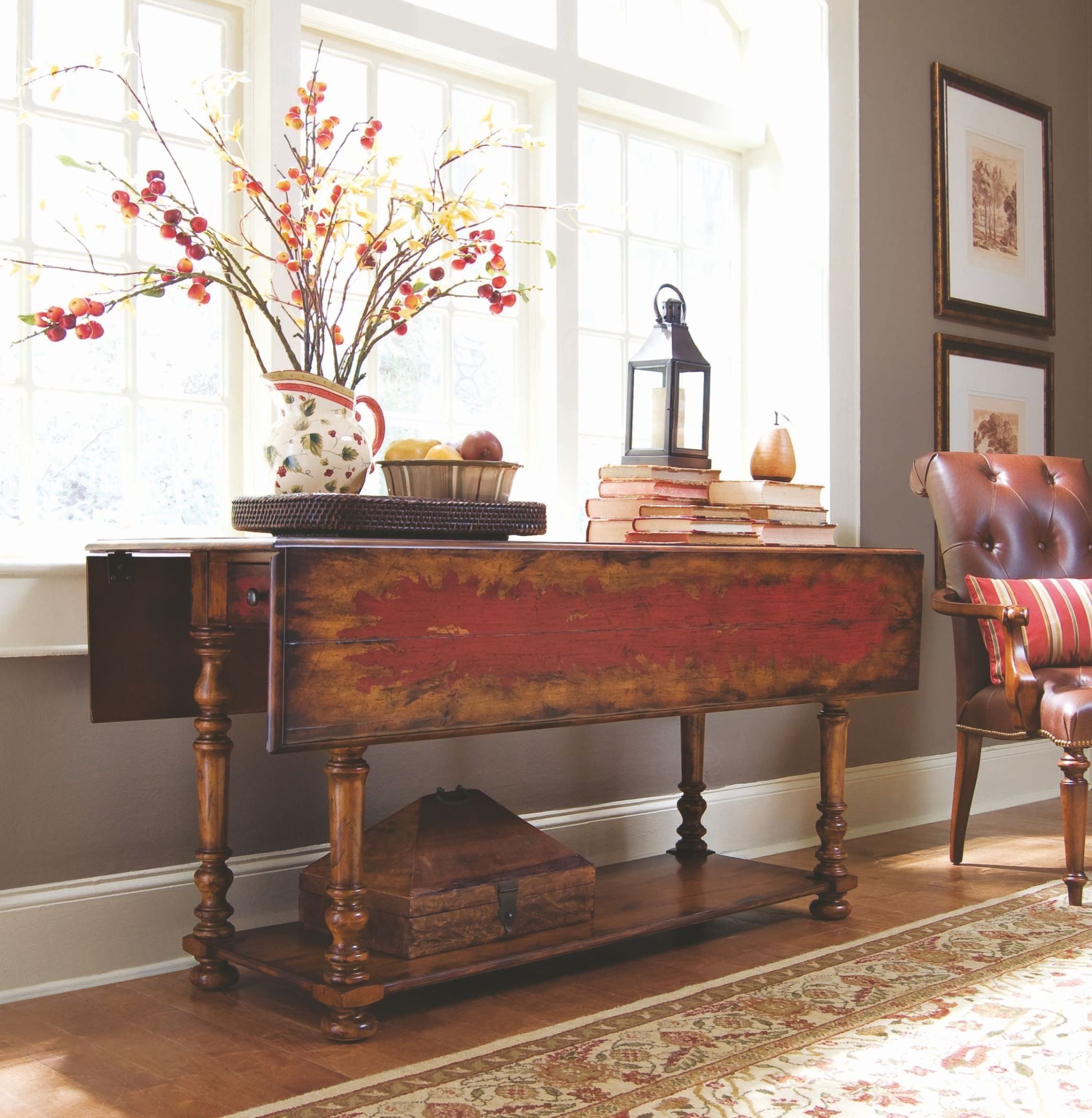 Vicenza Red Drop Leaf Console Table From Hooker | Coleman Pertaining To Leaf Round Console Tables (Photo 12 of 20)