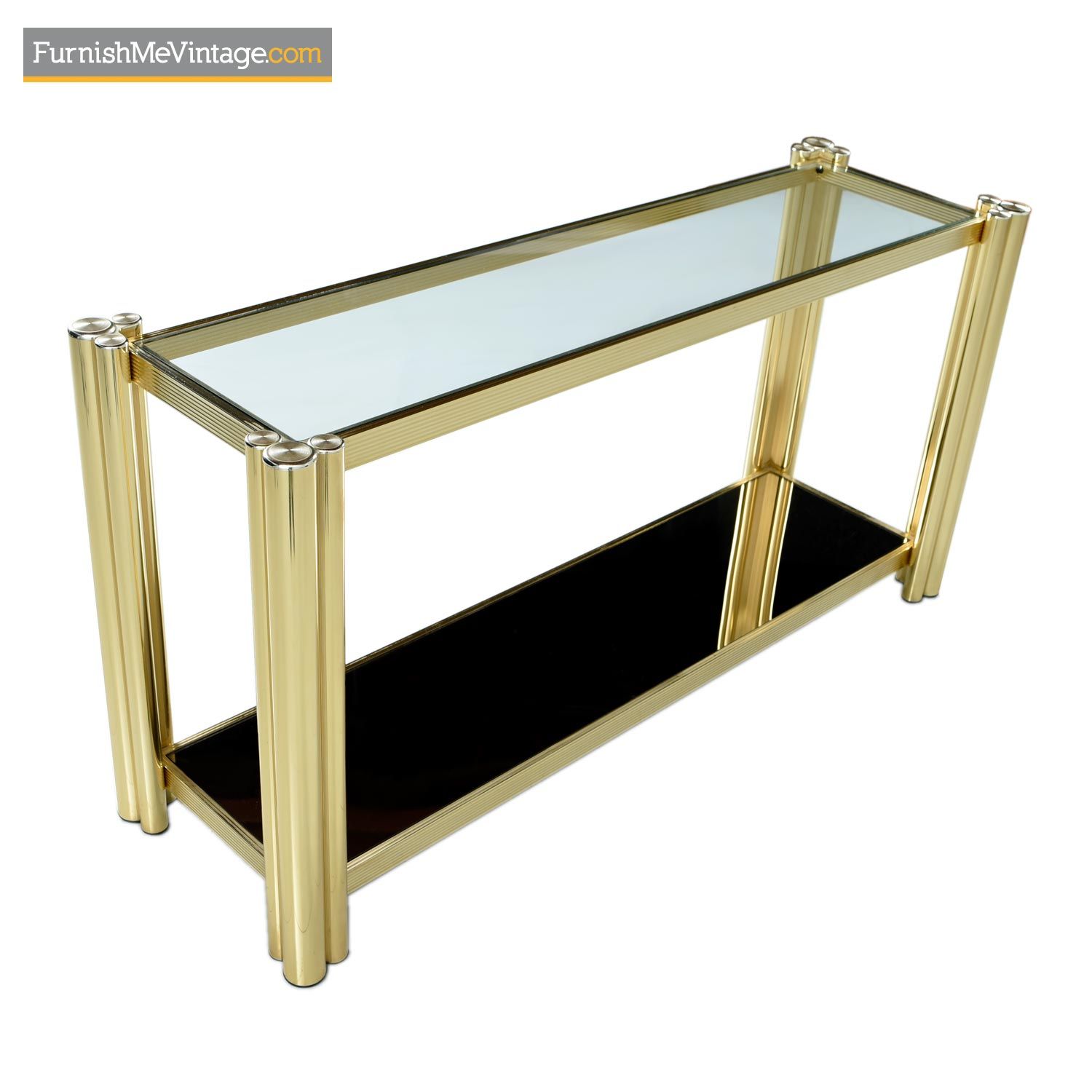 Vintage 1970s Gold Brass Tubular Aluminum Console Sofa Table For Hammered Antique Brass Modern Console Tables (Photo 11 of 20)