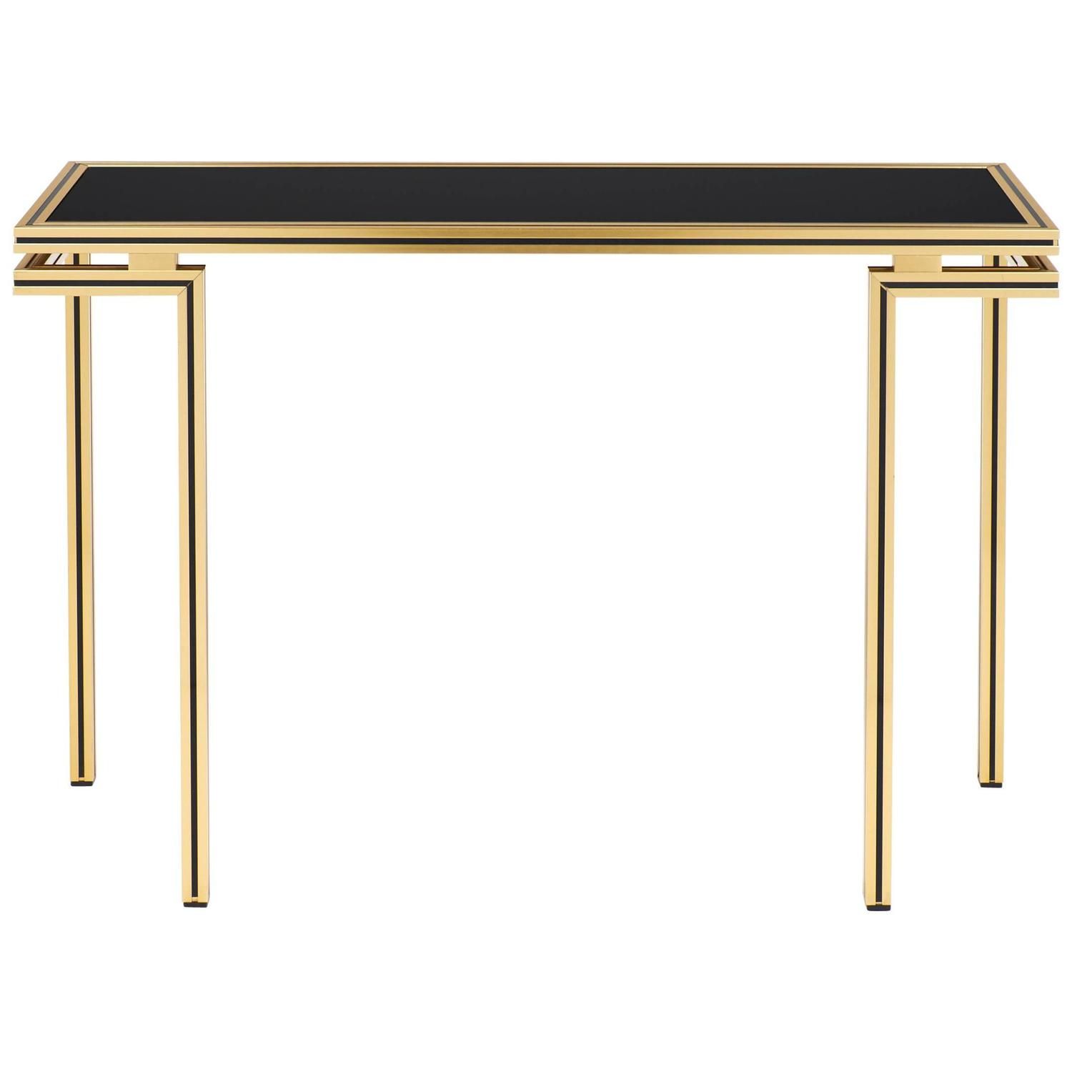 Vintage Black Glass Top Brass Console Tablepierre For Black Round Glass Top Console Tables (Photo 8 of 20)