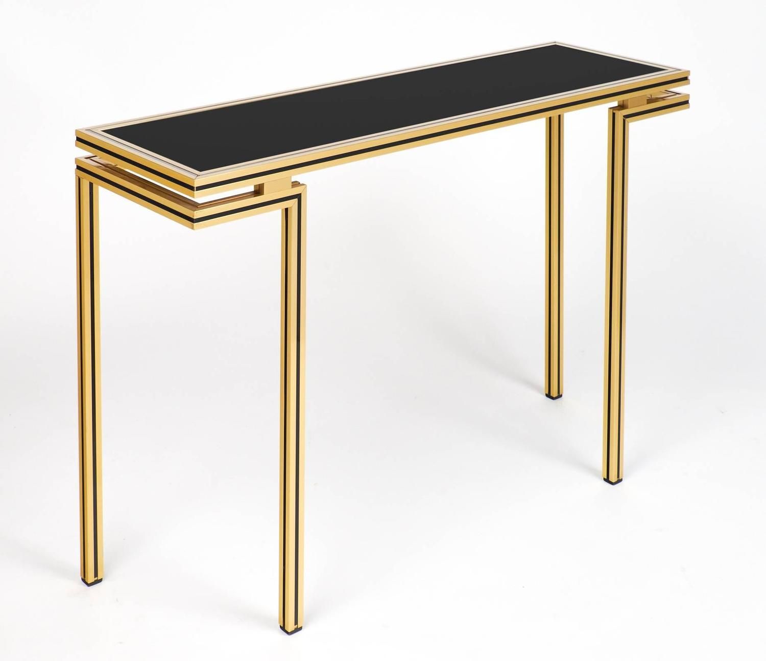 Vintage Black Glass Top Brass Console Tablepierre In Antique Brass Round Console Tables (Photo 1 of 20)