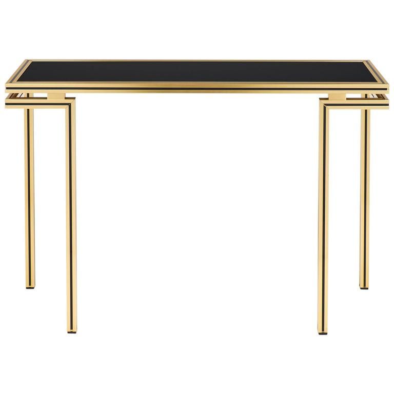 Vintage Black Glass Top Brass Console Tablepierre Throughout Antique Brass Aluminum Round Console Tables (View 8 of 20)