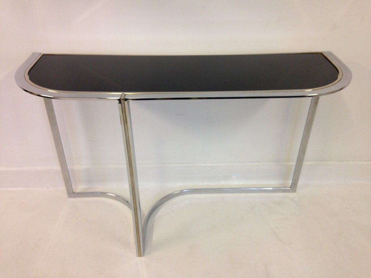 Vintage Chrome & Black Glass Console Table For Sale At Pamono Regarding Chrome And Glass Rectangular Console Tables (Photo 3 of 20)