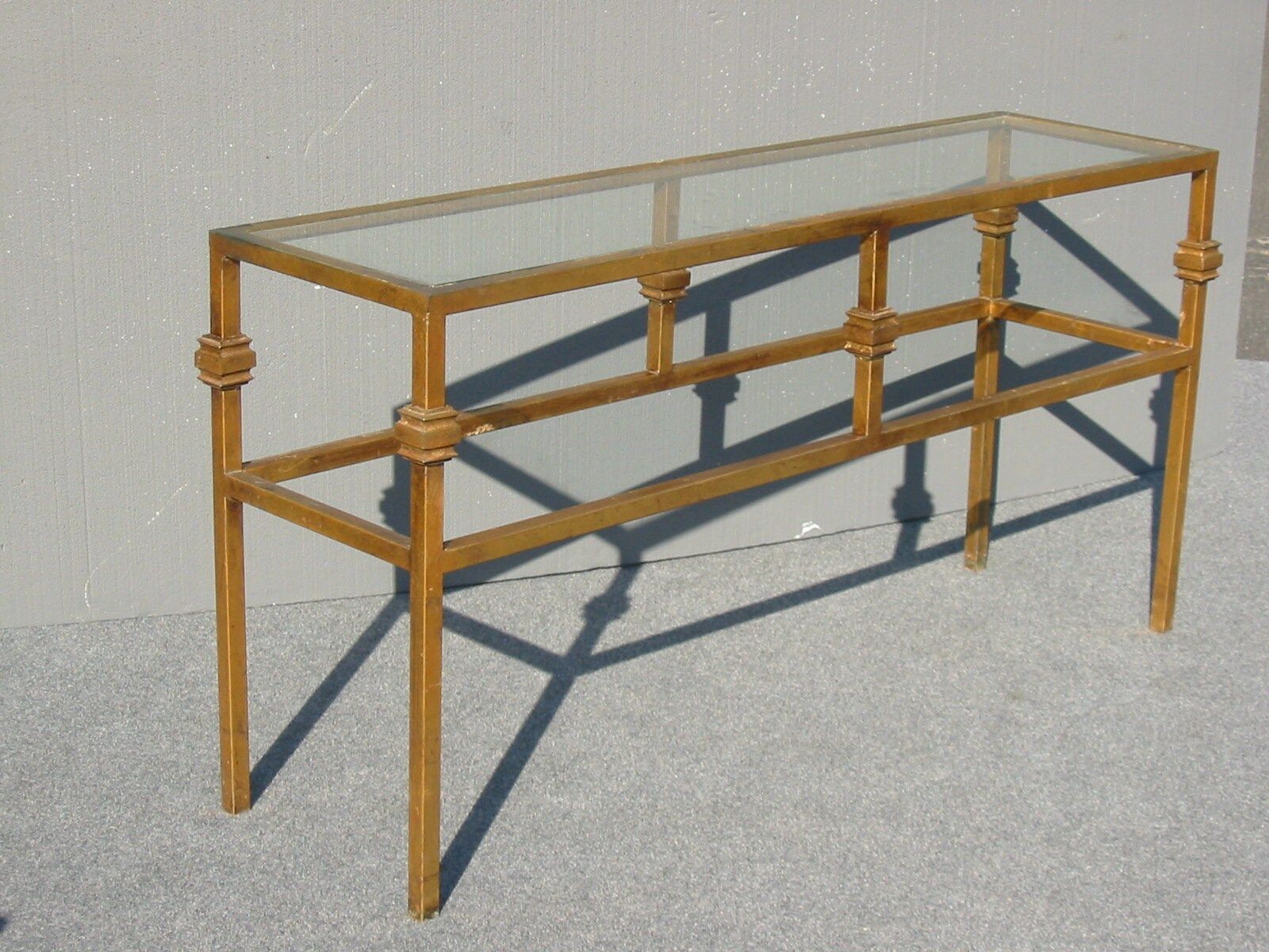 Vintage Gold Gilt Metal Glass Top Console Sofa Table Throughout Geometric Glass Top Gold Console Tables (View 6 of 20)