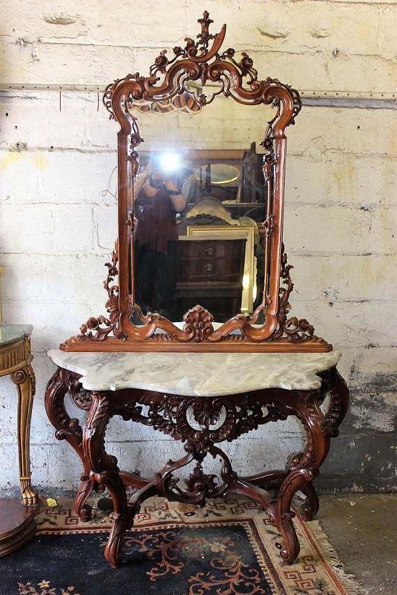 Vintage Intricately Carved Mahogany Mirror And Console With Antique Mirror Console Tables (View 3 of 20)