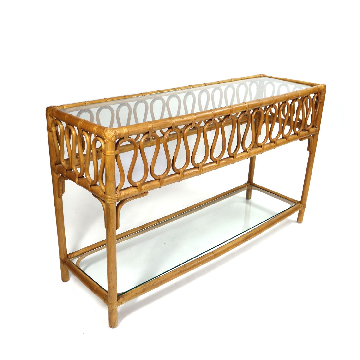 Vintage Rattan Sofa Table With Ripple Design Bohemian In Wicker Console Tables (Photo 8 of 20)