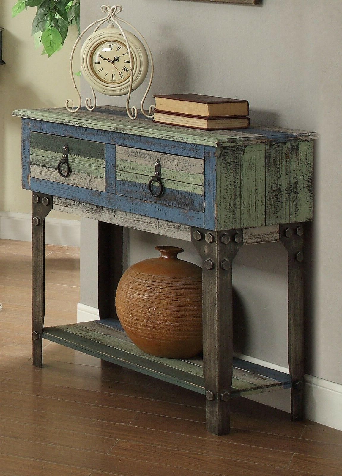 Vintage Rustic Small Console Sofa Table Distressed 2 Pertaining To Aged Black Console Tables (Photo 10 of 20)