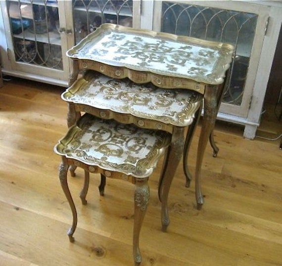 Vintage Set 3 Florentine Nesting Tables Italy Goldvivavera With Regard To Antique Gold Nesting Console Tables (View 14 of 20)
