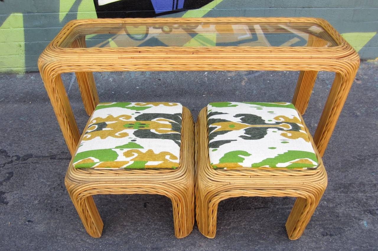 Vintage Split Bamboo Rattan Console Table And Stools For Inside Wicker Console Tables (View 10 of 20)