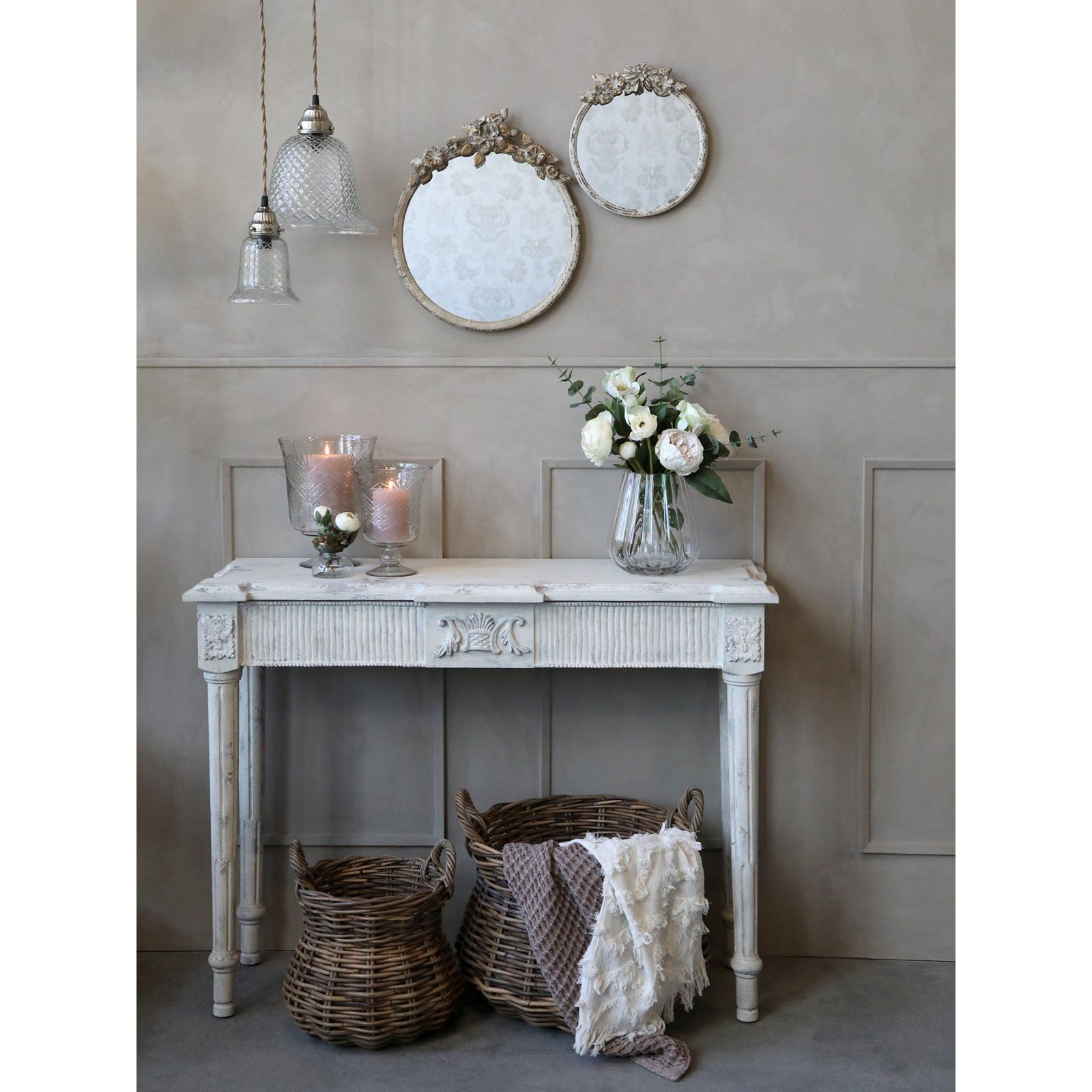 Vintage White Washed Console Table For Smoke Gray Wood Square Console Tables (Photo 8 of 20)