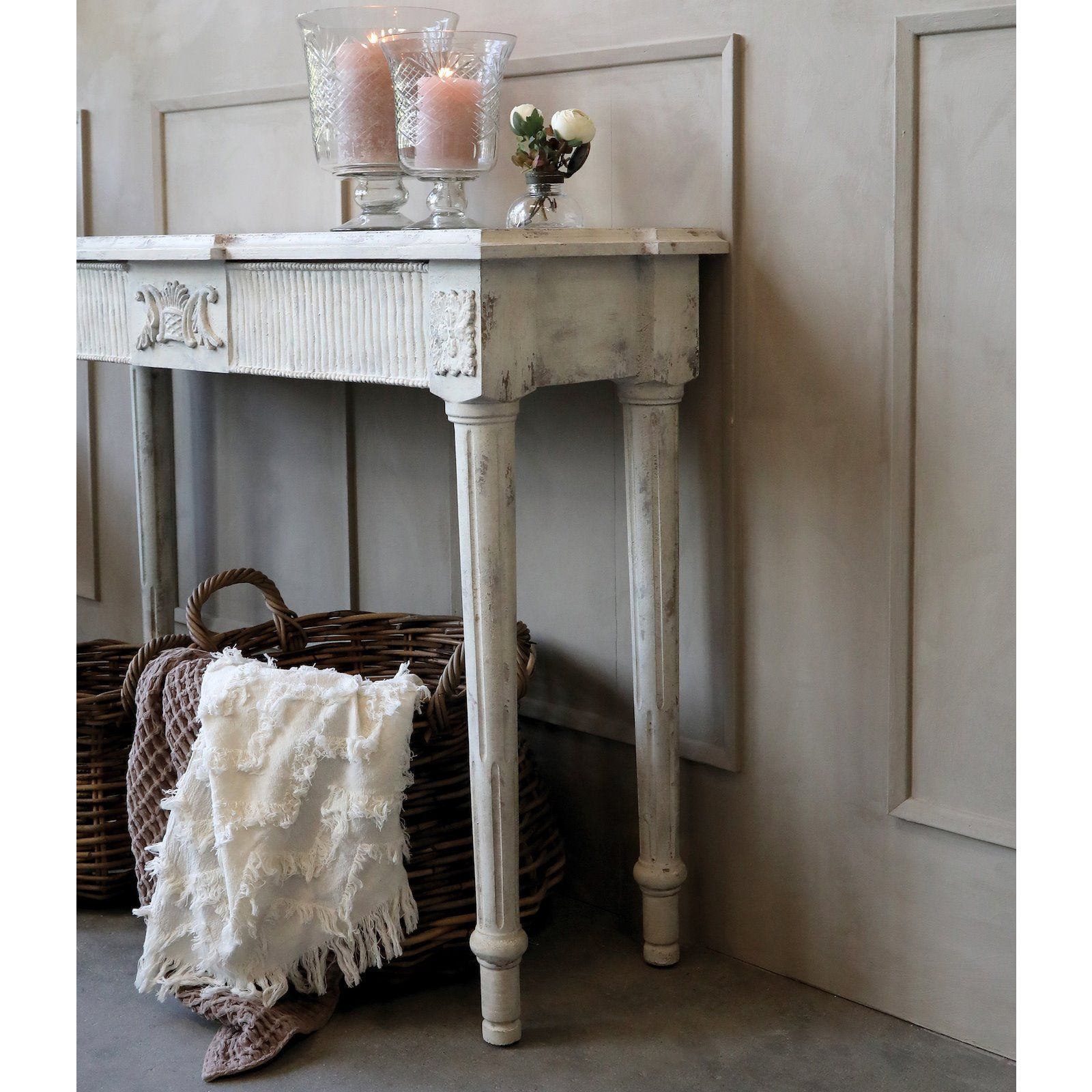 Vintage White Washed Console Table With Regard To Antique White Black Console Tables (Photo 17 of 20)