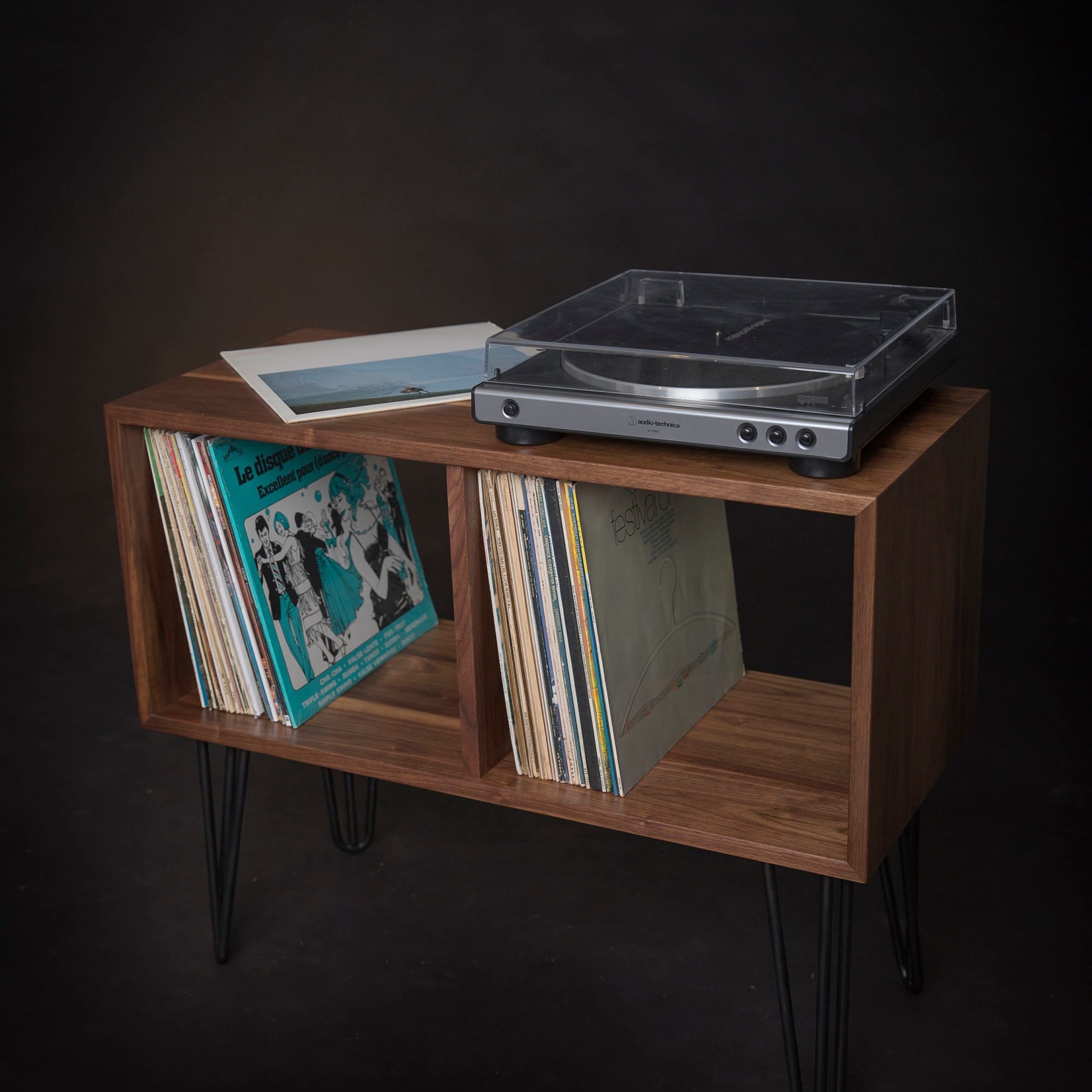 Vinyl Record Console, Turntable Stand, Solid Walnut Wood With Walnut Wood Storage Trunk Console Tables (Photo 13 of 20)