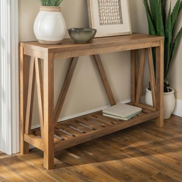 Walker Edison Furniture Company 52 In. Rustic Oak Standard Within Rustic Oak And Black Console Tables (Photo 14 of 20)