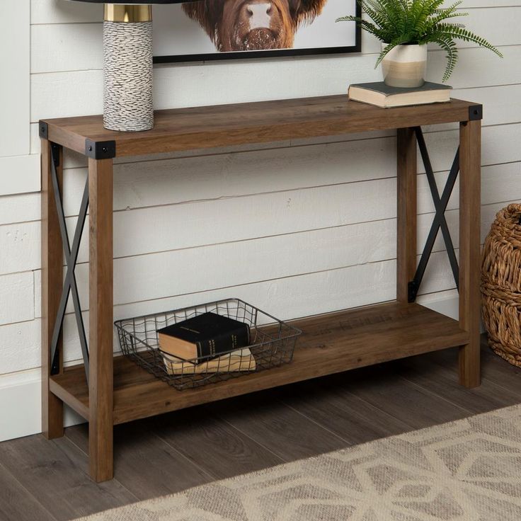Walker Edison Furniture Company Industrial 46 In. Rustic With Regard To Metal And Mission Oak Console Tables (Photo 17 of 20)