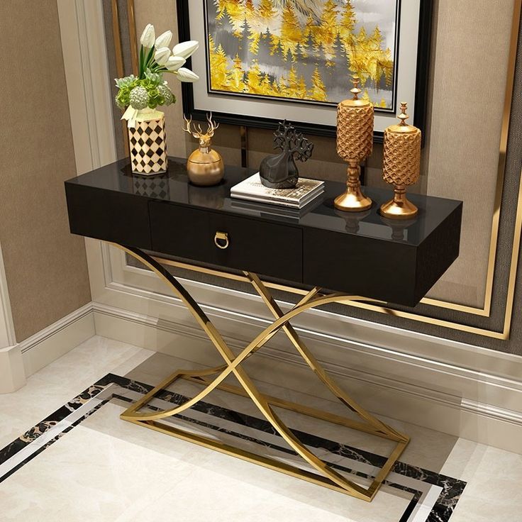 White Console Table With Drawer Entryway Table Throughout Black And Gold Console Tables (Photo 12 of 20)