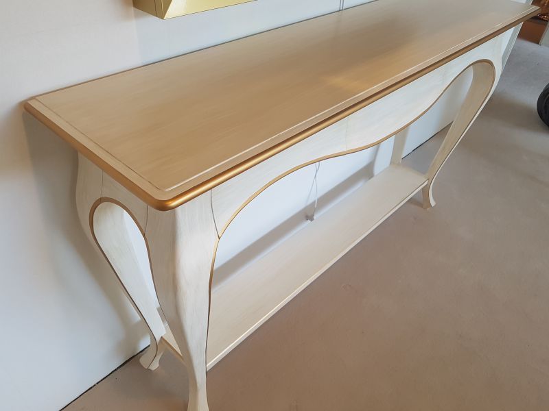 White Curved Console Table With Gold Leaf – Original Intended For Antique Blue Gold Console Tables (View 17 of 20)
