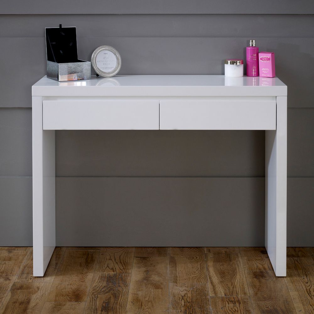White High Gloss 2 Drawer Dressing Console Table Within Gloss White Steel Console Tables (Photo 7 of 20)