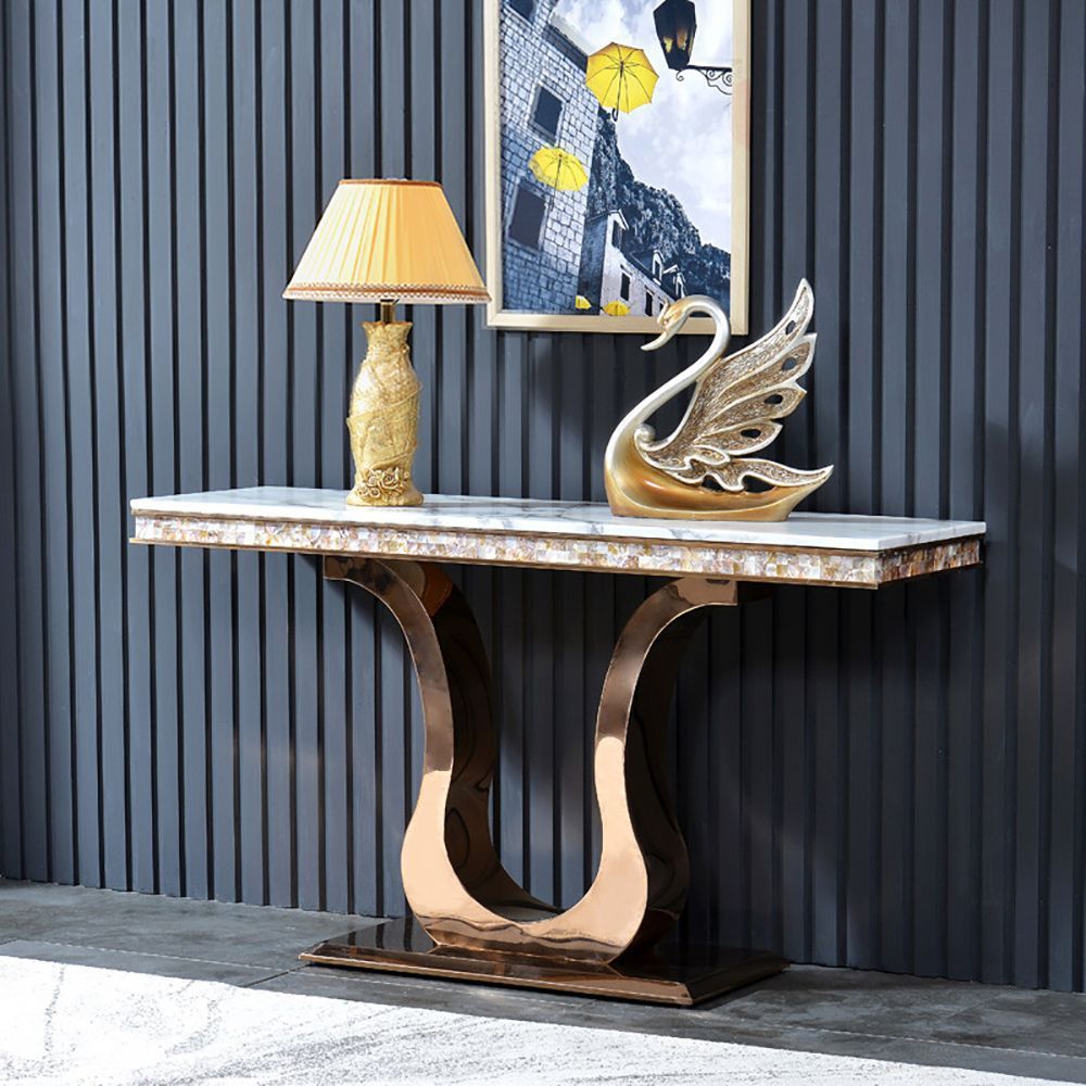 White Marble Console Table Rectangular Rose Gold Stainless Inside White Marble And Gold Console Tables (Photo 2 of 20)