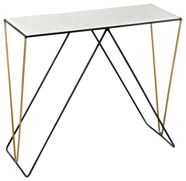 White Marble Console Table With Black And Gold Metal Legs Intended For Black And White Console Tables (Photo 20 of 20)
