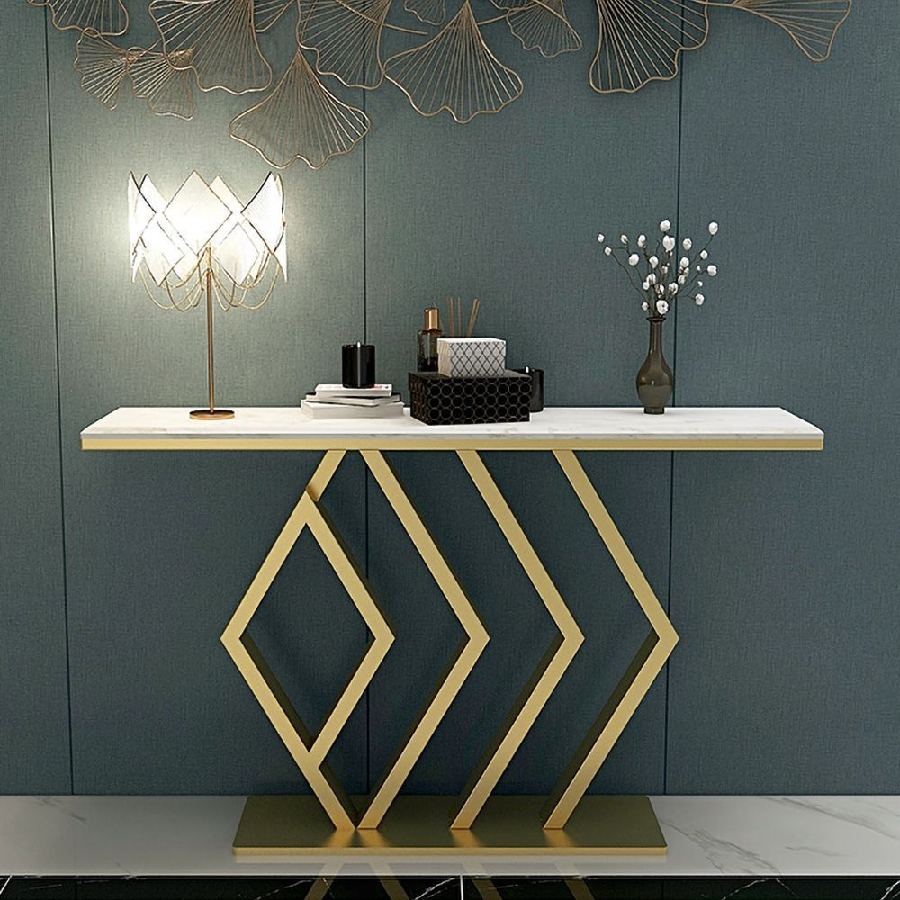 White Rectangular Narrow Console Table Luxury Modern Faux Regarding Metallic Gold Modern Console Tables (View 2 of 20)