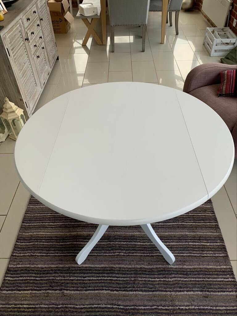White Round Drop Leaf Table – Brand New | In Calne Intended For Leaf Round Console Tables (View 14 of 20)