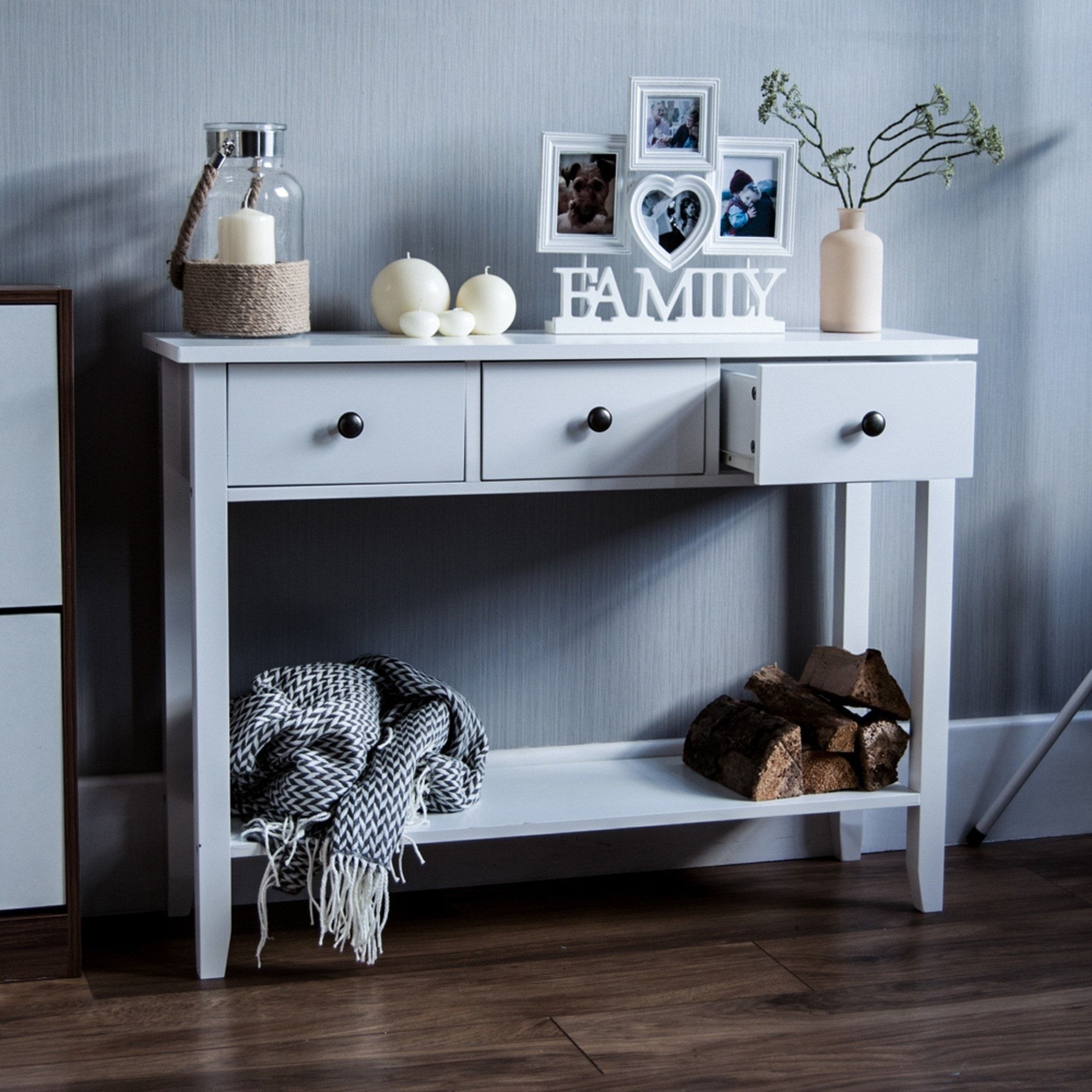 White Wood 3 Drawer Console Table | Wood Furniture Within Wood Console Tables (Photo 15 of 20)
