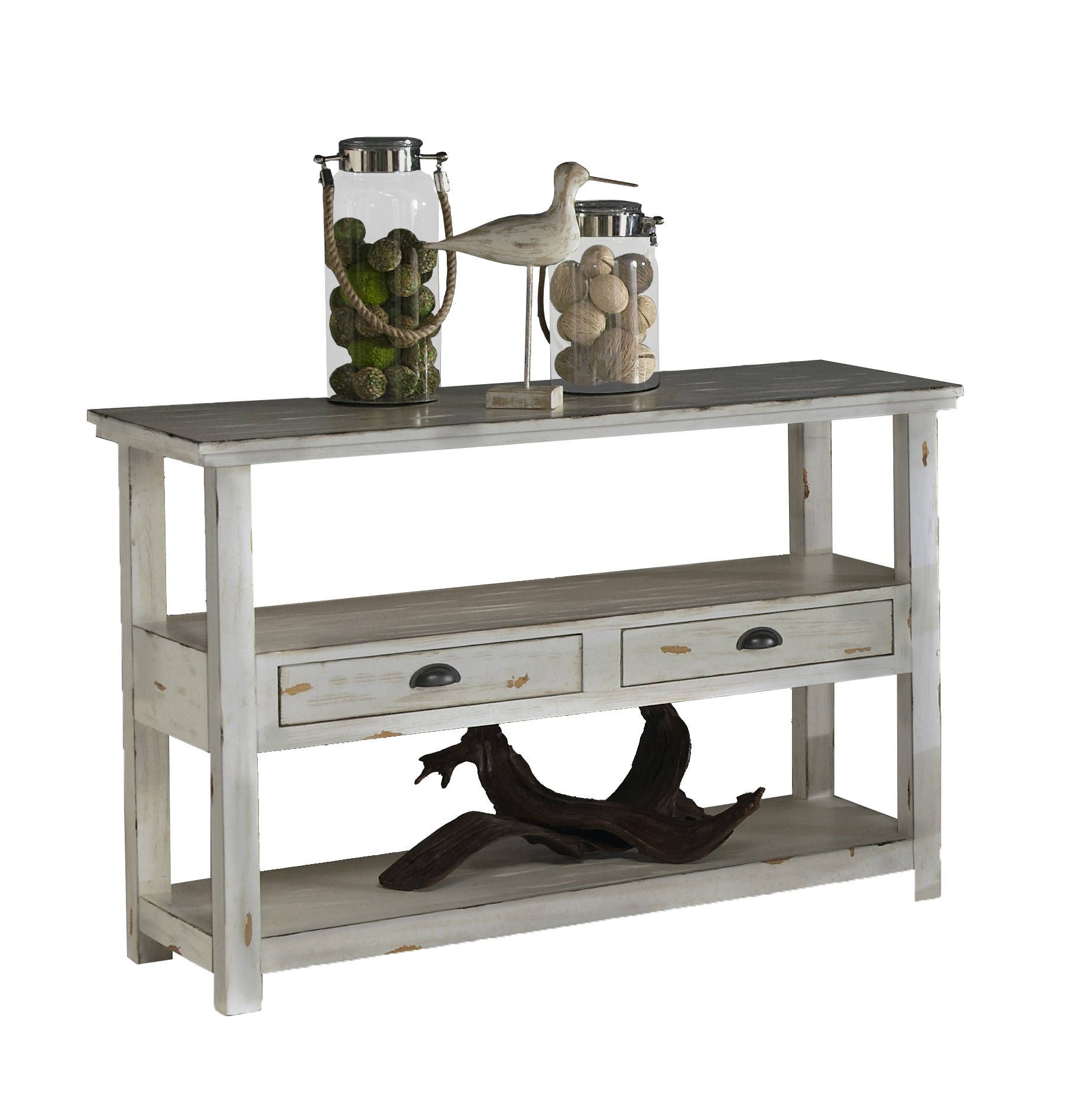 Willow Casual Distressed White Wood Sofa/console Table For Square Weathered White Wood Console Tables (Photo 14 of 20)