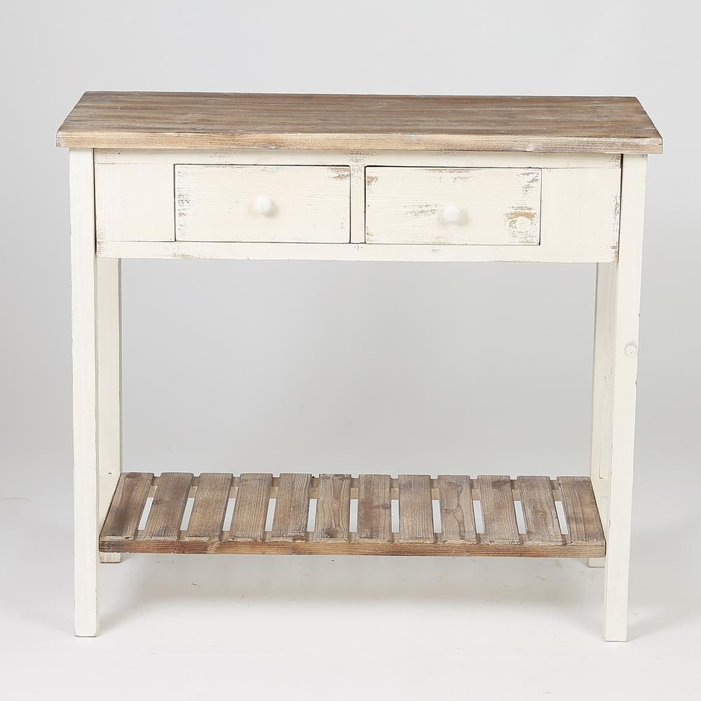 Winsome House Vintage Natural 2 Drawer Console Table Wh187 With Square Weathered White Wood Console Tables (Photo 17 of 20)