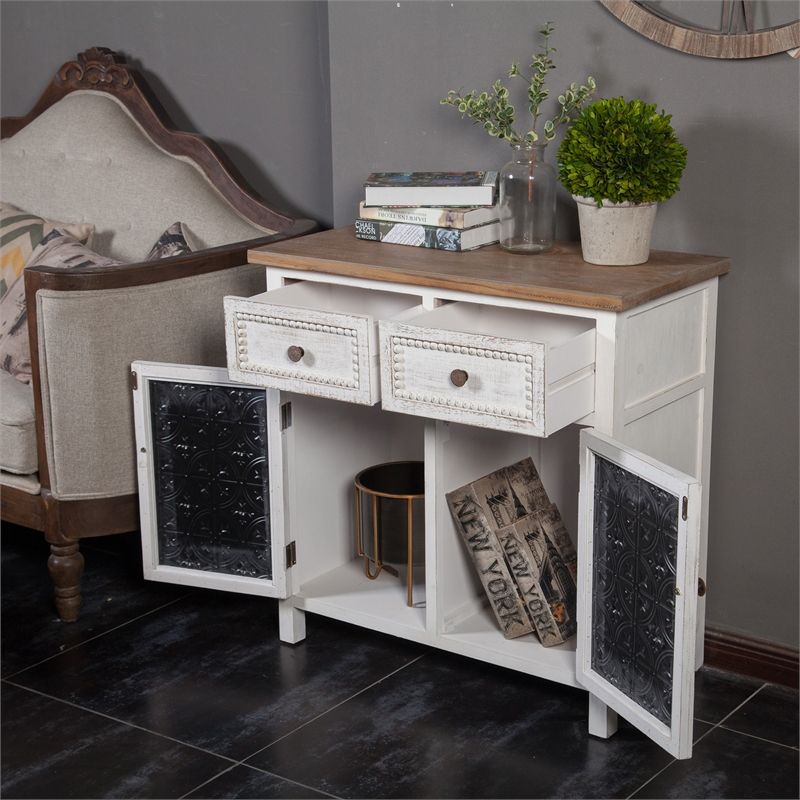 Wood Distressed White Buffet Console Cabinet – Whif754 In Square Weathered White Wood Console Tables (View 7 of 20)