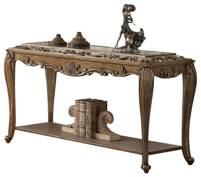 Wooden Antique Style Rectangular Sofa Table With Mirrored Within Silver Leaf Rectangle Console Tables (View 4 of 20)