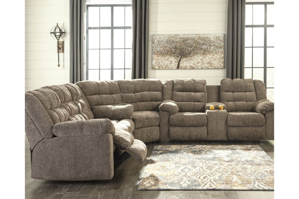 Workhorse 3 Piece Reclining Sectional | Ashley Furniture With 3 Piece Console Tables (View 3 of 20)