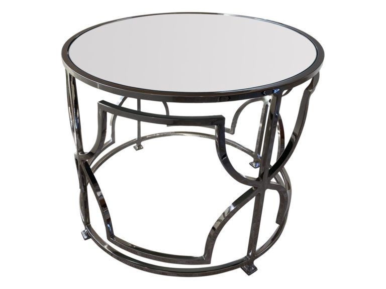 Worlds Away Round Polished Chrome Side Table With Mirrored With Regard To Polished Chrome Round Console Tables (View 7 of 20)