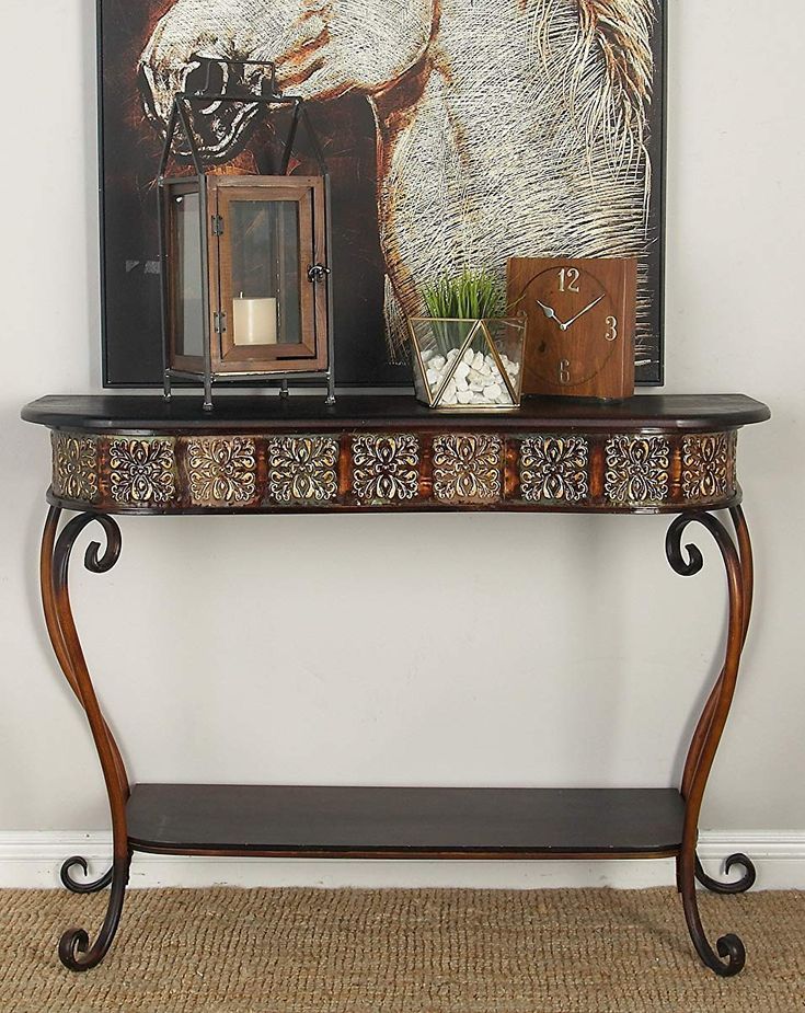 Wrought Iron And Wood Console Table | Metal Console Table Throughout Gray Wood Black Steel Console Tables (View 6 of 20)